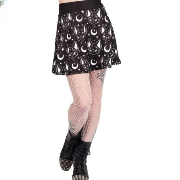 Mystical Cat Familiar Skater Skirt | Soft Thick and Stretchy - Too Fast - Mini Skirts
