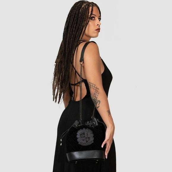 Ghost Club Velvet Handbag | Black Vegan Leather - Killstar - Handbags / Coin Purses