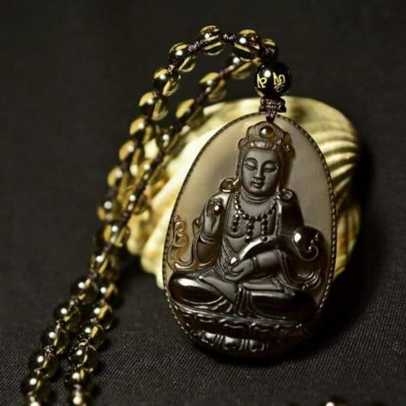 Natural Ice Obsidian Guanyin Crystal Necklace | Powerful Cleanser Very Powerful - Mindful Souls - Necklaces