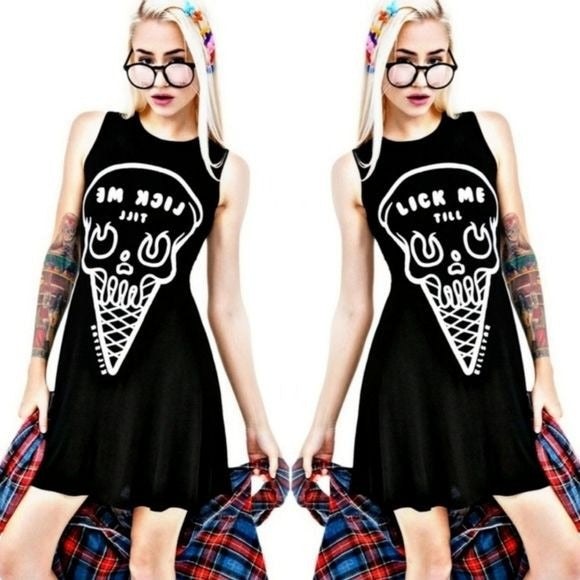 Day or Night Dress | iScream | Skater Dress Gothic Black Soft Jersey Fabric - Killstar - Dresses