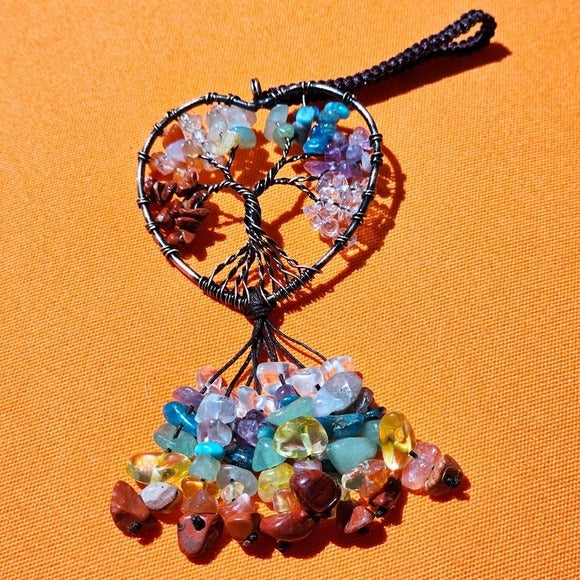 Crystal Heart Tree Hanging Decor | Handmade Wire Wrap Copper - A Gothic Universe - Sun Catcher