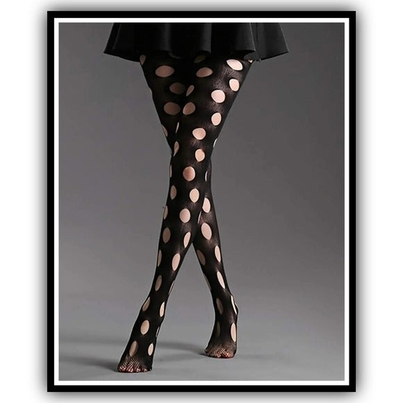 Connect The Dots Stockings | Black Polka Dot Pattern Stretchy Comfy Tights - A Gothic Universe - Stockings
