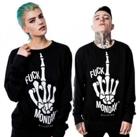 Fuĉķ Monday Pullover Sweatshirt | Black Soft Cotton Unisex Fit Rare - Killstar - Sweatshirts