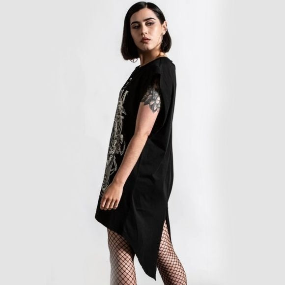 Insomnia Longline Vest Tunic | Black Soft Cotton Unisex - Killstar - Tops