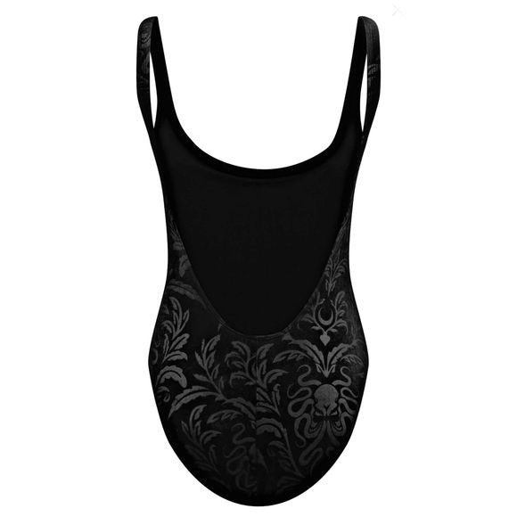 Low Back One-piece Swim Suit | Cthulhu | Black on Black Velvet - Killstar - Swimwear
