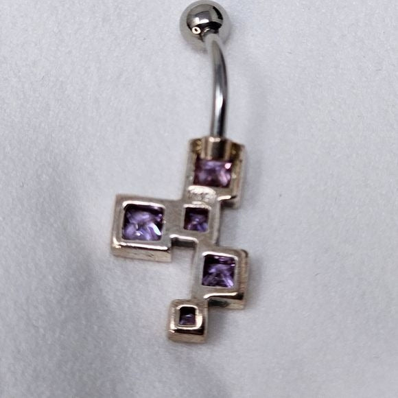 Body Jewelry | Amethyst Square Shaped Dangle 925 Navel Ring - Painful Pleasures - Body Jewelry