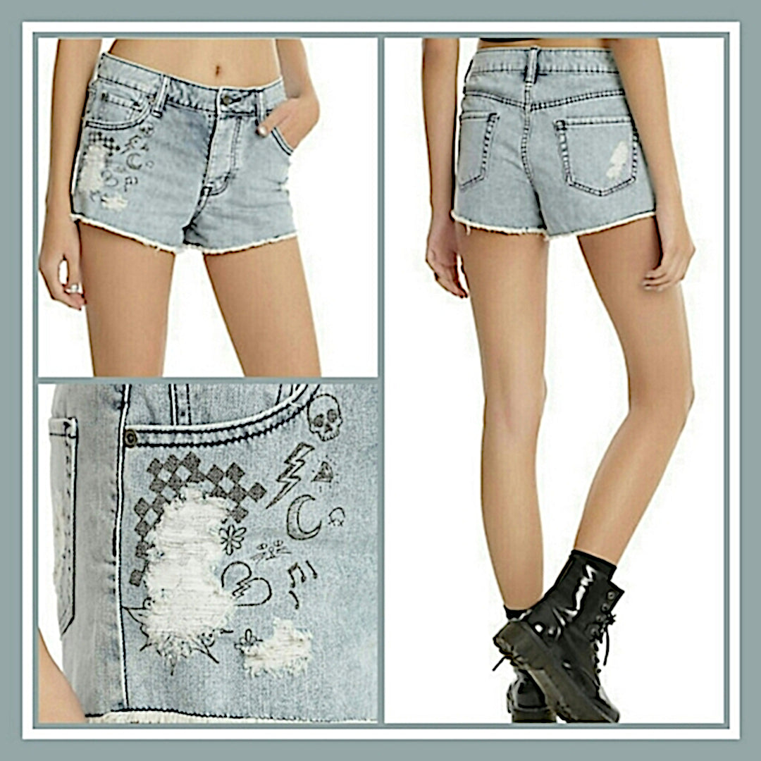 Distressed Denim Shorts | Sketch Art - Blackheart - Shorts