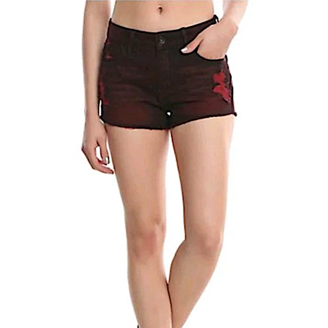 High Waisted Shorts | Red Over-Dye Distressed 5 Pocket Shorts - Blackheart - Shorts