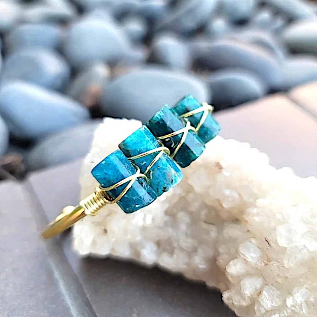 Blue Apatite Gold Cuff Bracelet | Clearing Astral Travel Mood Lifter Bracelet - A Gothic Universe - Bracelets