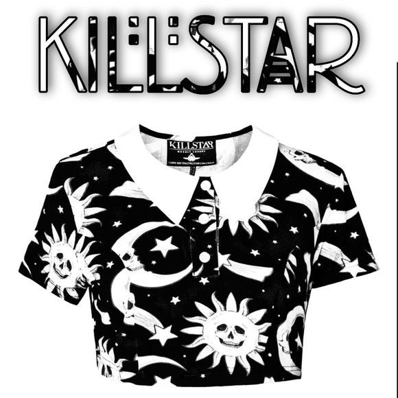 Collared Crop Top | Cozmic Death Goth Black DEAD STOCK Crop Top - Killstar - Shirts