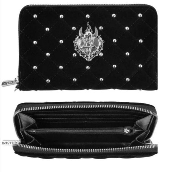 Unsacred Heart Wallet | Black Lush Velvet Silver Studded Hardware - Killstar - Wallets