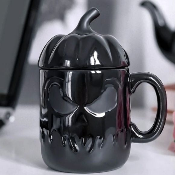 Jack O'Lantern Mug With Lid | Black Ceramic - Killstar - Mugs