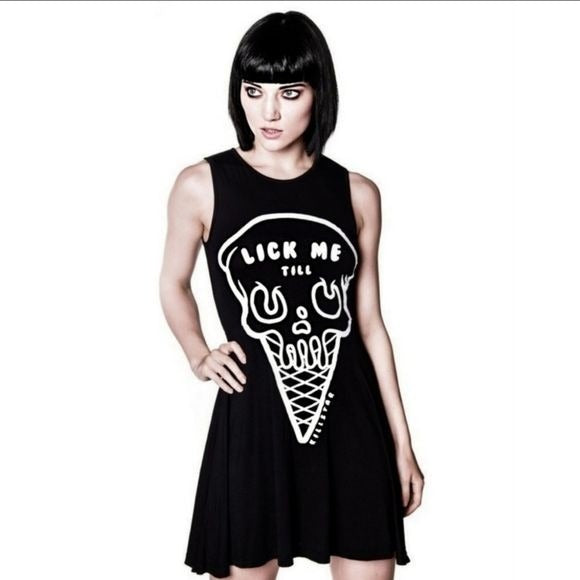 Day or Night Dress | iScream | Skater Dress Gothic Black Soft Jersey Fabric - Killstar - Dresses