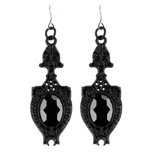 Gothic Victorian Black Mirror Drop Earrings With Onyx Stones