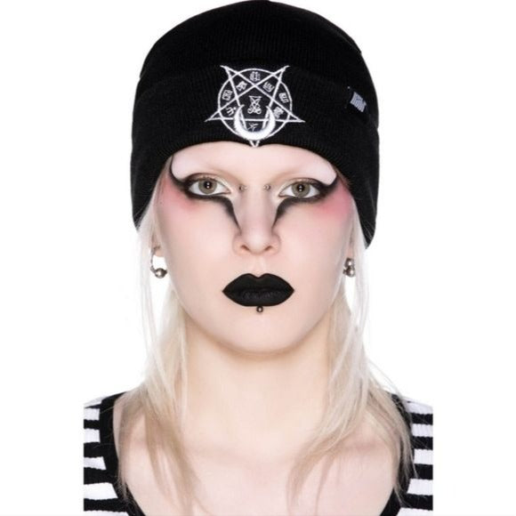 Unisex Black Beanie Hat with White Pentagram Goth Grunge - Killstar - Hats