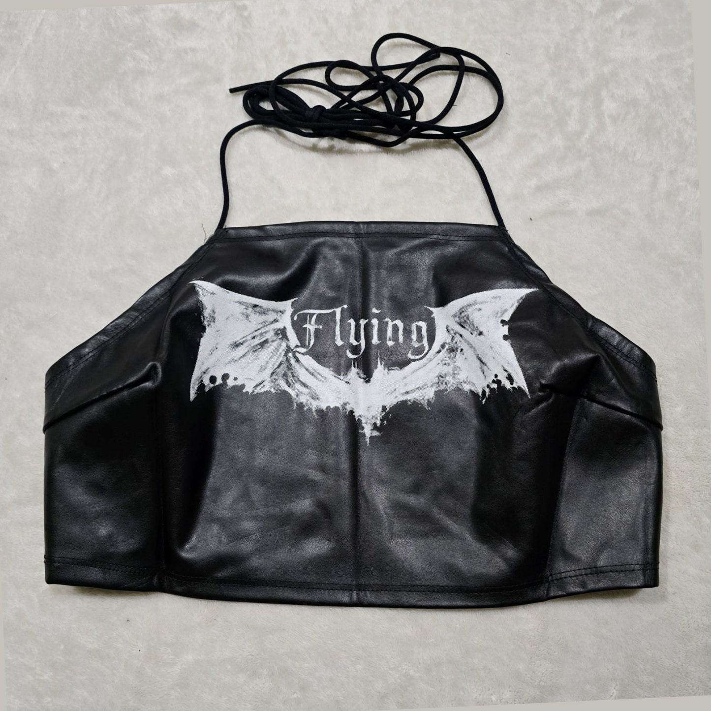 Black Vegan Leather "Flying" Adjustable Lace-Up Crop Top