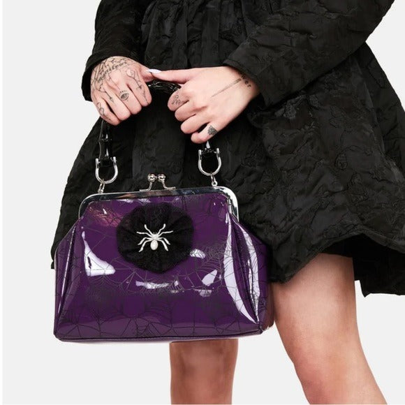 Killian Handbag / Crossbody | Purple With Black Spider Web Graphic - Lost Queen - Handbags / Coin Purses