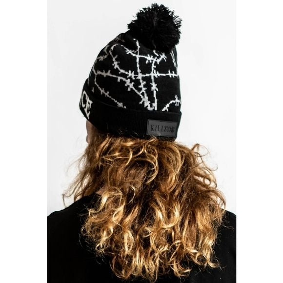 Give Me Space Beanie | Black/Grey Cotton Bobble Top Unisex - Killstar - Beanies