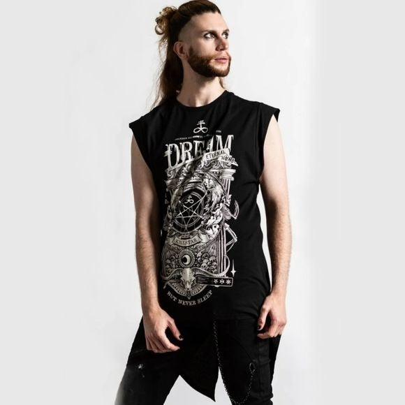 Insomnia Longline Vest Tunic | Black Soft Cotton Unisex - Killstar - Tops