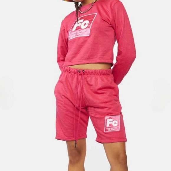 Pink Shorts Set | Slightly Cropped Fit Soft Cotton White Graphics - Fück Clothes - Shorts