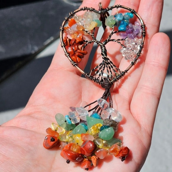 Crystal Heart Tree Hanging Decor | Handmade Wire Wrap Copper - A Gothic Universe - Sun Catcher