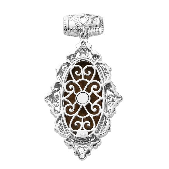 South African Tiger's Eye Fancy Pendant | in Platinum w/ Magnet 21.40 ctw - A Gothic Universe - Necklaces