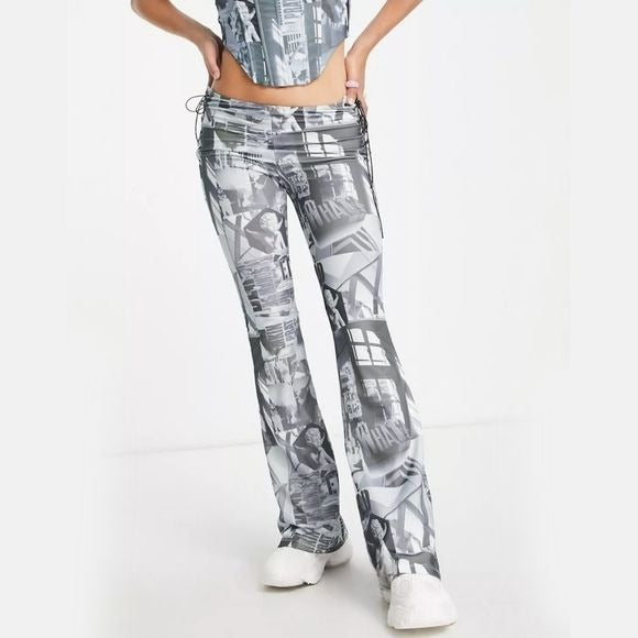 Casper Laced Flare Pants | Lace-up Sides Cool Blue Hues Retro Vibes - Edikted - Pants