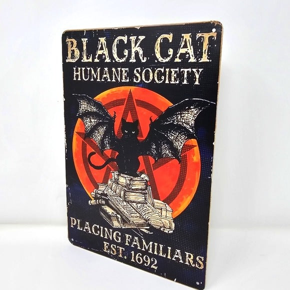 Vintage Metal Sign | Indoor/Outdoor | Black Cat Humane Society Orange Blue - A Gothic Universe - Signs