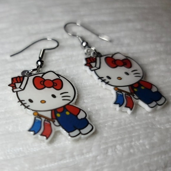 Hello Kitty Earrings | Kawaii cute Japanese Acrylic Dangle - A Gothic Universe - Earrings