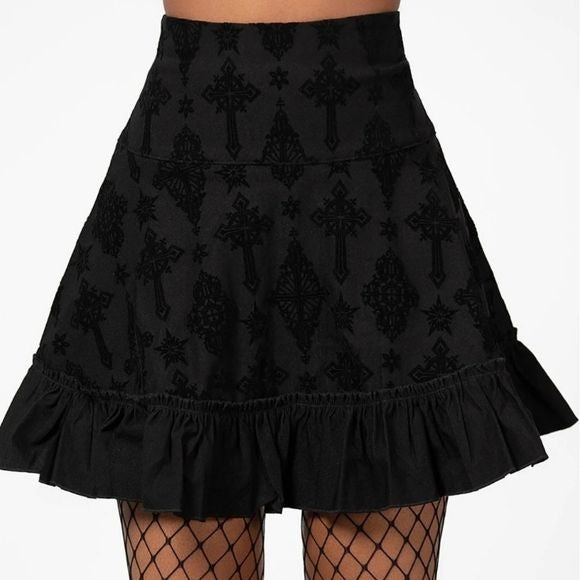 Amelie Flocked Mini Skirt | Black Ruffled Hidden Zipper - Killstar - Skirt