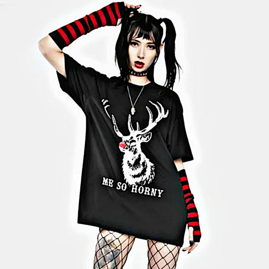 Hex-mas Me So Horney Graphic T-Shirt | Gothic Black Cotton - Cartel Ink - Shirts