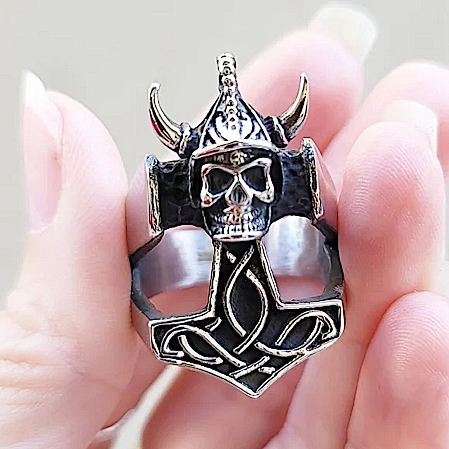 Celtic Skull Mens Biker Ring | Black Oxidized Stainless Steel - Celtic Ring - A Gothic Universe - Rings