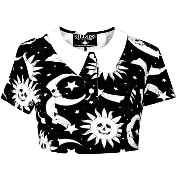 Collared Crop Top | Cozmic Death Goth Black DEAD STOCK Crop Top - Killstar - Shirts