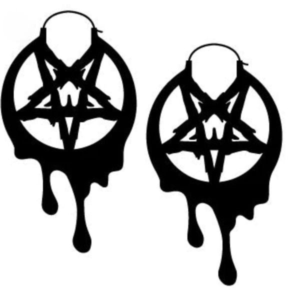 Drippy Metal Pentagram Hoop Earrings | Plug Friendly Skin Friendly - Too Fast - Earrings