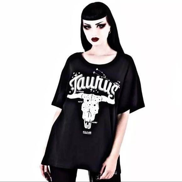 Taurus Relaxed Top | Unisex Fit | Black Cotton One-Of-A-Kind Design Tee - Killstar - Shirts