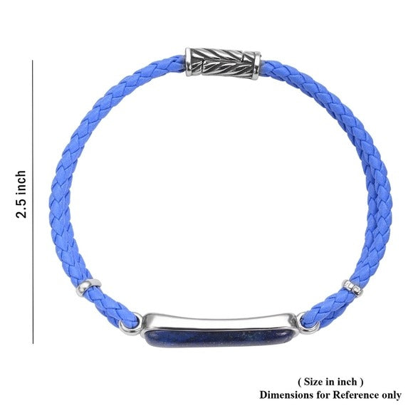 Lapis Lazuli Bracelet | Genuine Braided Leather Magnetic Clasp Stainless - A Gothic Universe - Bracelets