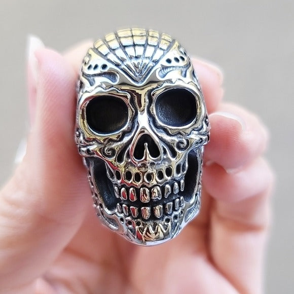 Sugar Skull Men's Biker Ring | Black Oxidized Stainless Steel - Sugar Skull - A Gothic Universe - Rings