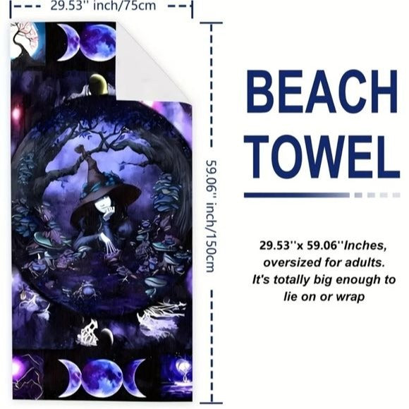 Witch Triple Moon Beach Towel | Purple Premium Micro Fiber - A Gothic Universe - Beach Towels