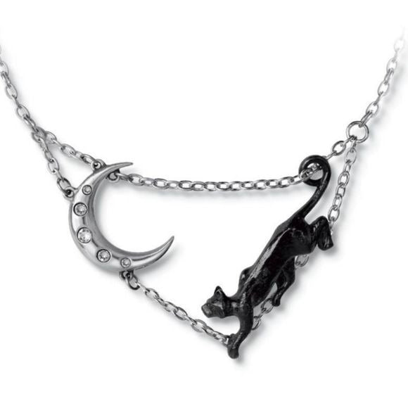 Minnaloushe Necklace | Black Cat Crescent Moon - Alchemy Gothic - Necklaces