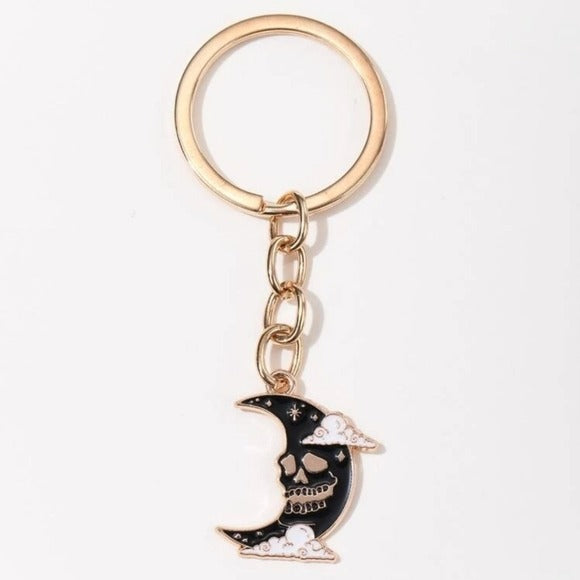 Gothic Crescent Moon Keychain |  Decorative • Gold • Black • White Clouds - A Gothic Universe - Accessories