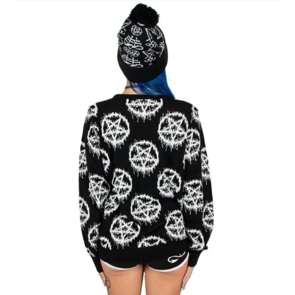 Black Pentagram Pullover Sweater | Unisex Sizing Relaxed Fit - Too Fast - Sweaters