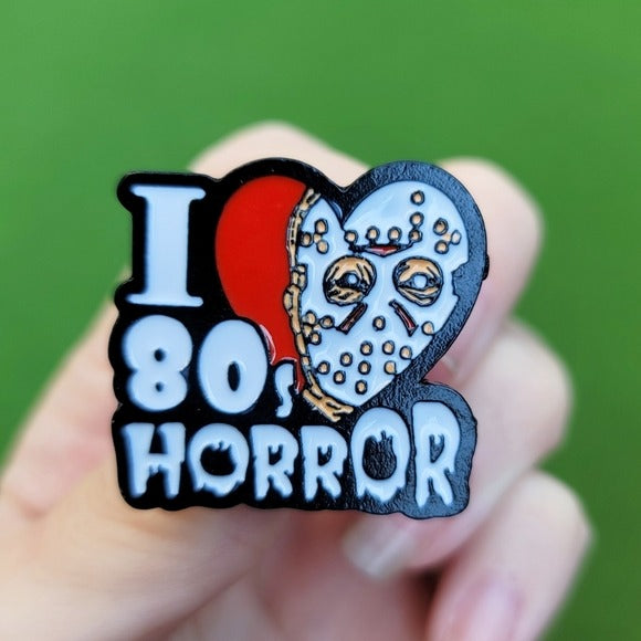 Metal Enamel Lapel Pin | I Love 80's Horror | Black & White - A Gothic Universe - Lapel Pins