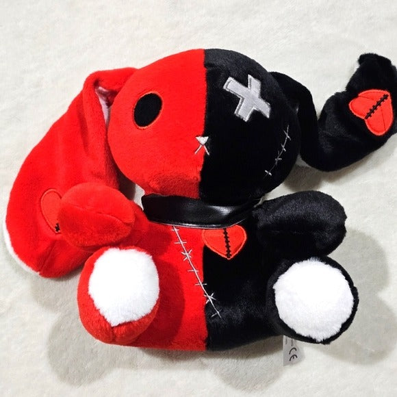 Gothic Bunny Plushie | Red & Black Color Block Punk Design 9" Tall - A Gothic Universe - Plushies