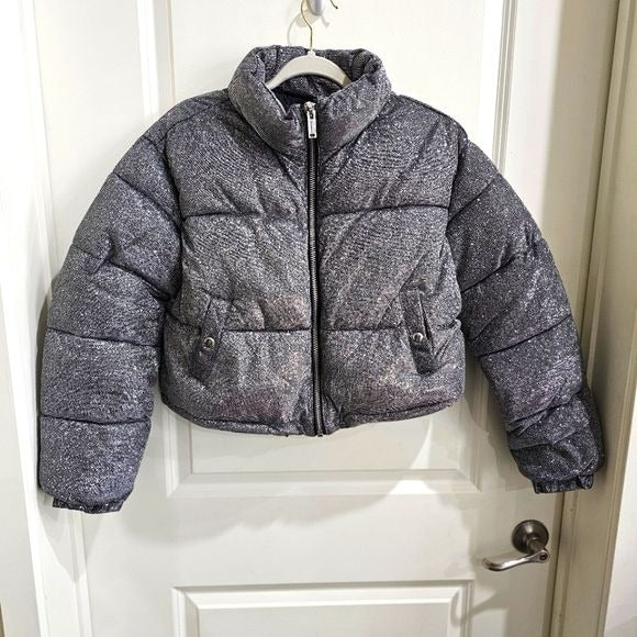 Tundra Tamer Sparkle Puffer Jacket | Silver Side Pockets High Neck - Poster Grl - Jackets