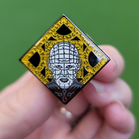 Metal Enamel Lapel Pin | Hellraiser Pinhead Cube | Black & Yellow - A Gothic Universe - Lapel Pins