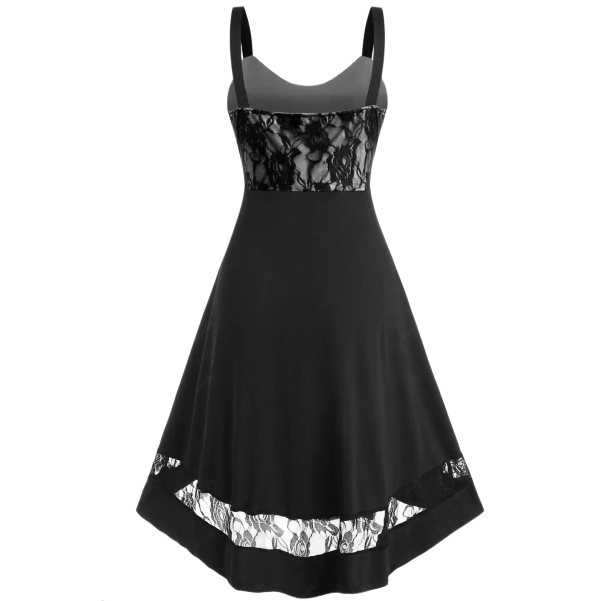 Women's Sleeveless Lace Patchwork Asymmetrical High-Low Dress - A Gothic Universe - Dresses