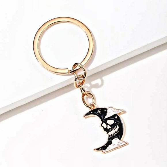 Gothic Crescent Moon Keychain |  Decorative • Gold • Black • White Clouds - A Gothic Universe - Accessories