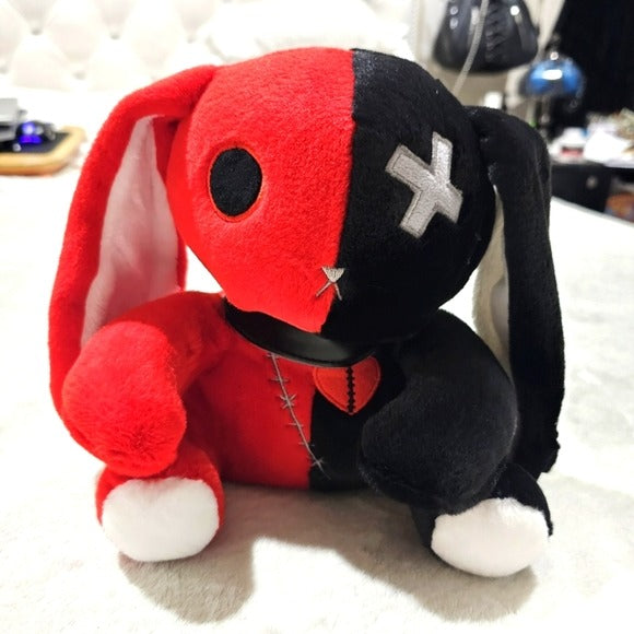 Gothic Bunny Plushie | Red & Black Color Block Punk Design 9" Tall - A Gothic Universe - Plushies