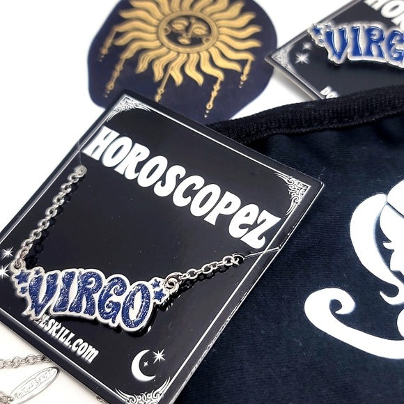 Virgo Zodiac | 2 Necklaces Pin Leather Bracelet  Foil Stickers Face Mask - A Gothic Universe - Necklaces