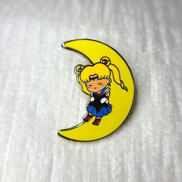 Enamel Lapel Pin | Japanese | Little Sailor Moon Resting w/ The Moon Kawaii - A Gothic Universe - Lapel Pins